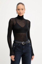 Vlněný svetr Patrizia Pepe dámský, černá barva, s golfem, 2K0347 K034