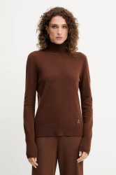 Vlněný svetr Patrizia Pepe dámský, hnědá barva, s pologolfem, 8K0319 K247