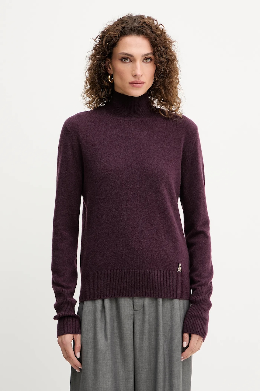 Vlněný svetr Patrizia Pepe dámský, vínová barva, s pologolfem, 8K0319 K247