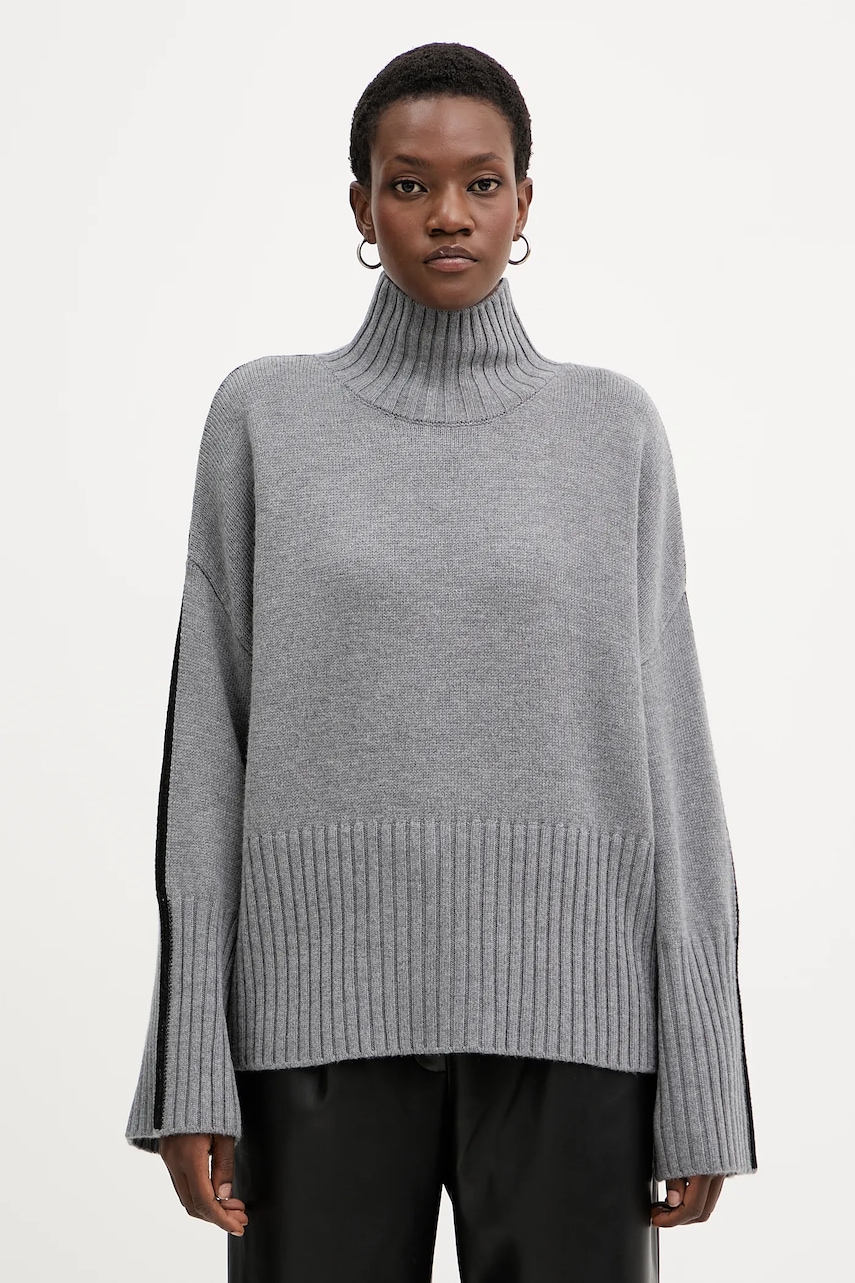 Vlněný svetr Pinko dámský, šedá barva, s golfem, 105396 A2PL