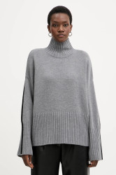 Vlněný svetr Pinko dámský, šedá barva, s golfem, 105396 A2PL