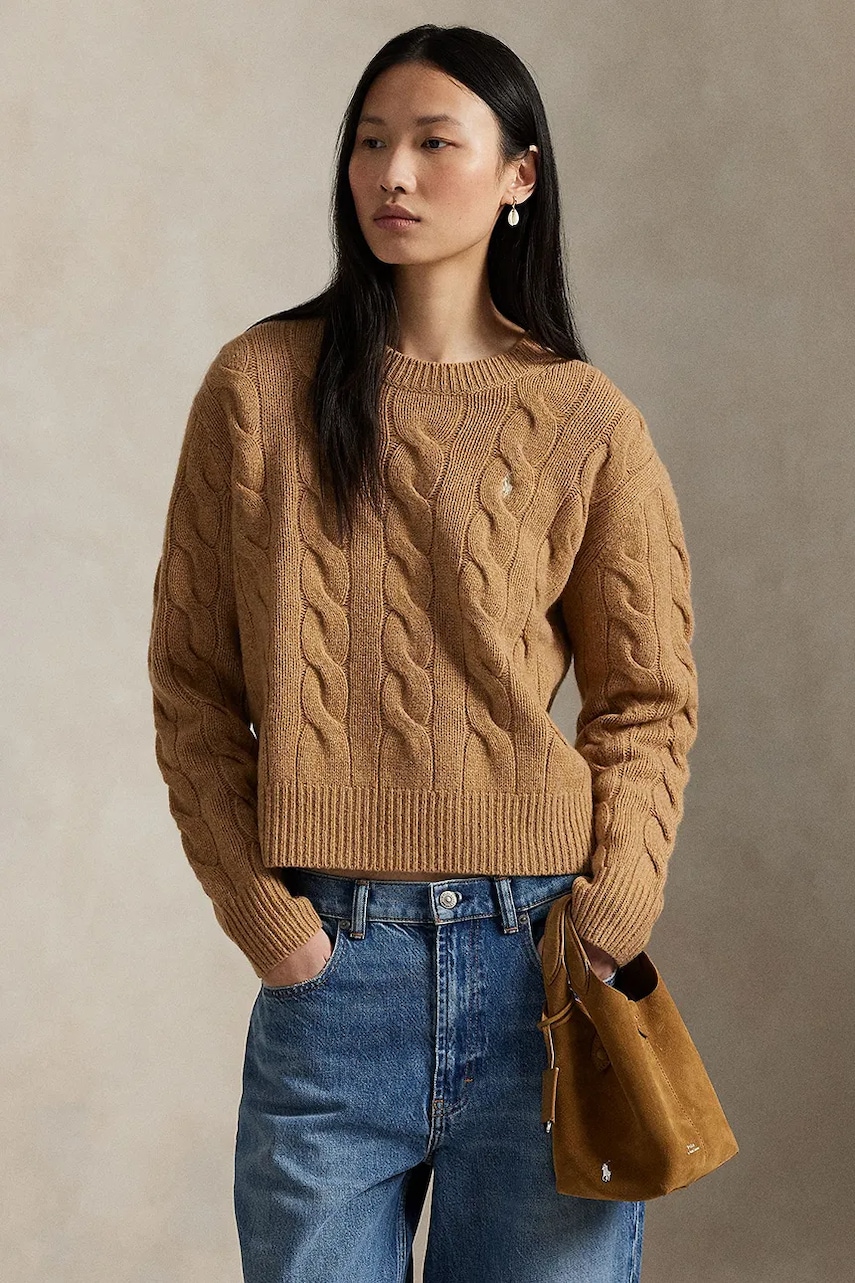 Vlněný svetr Polo Ralph Lauren dámský, béžová barva, 211A91216