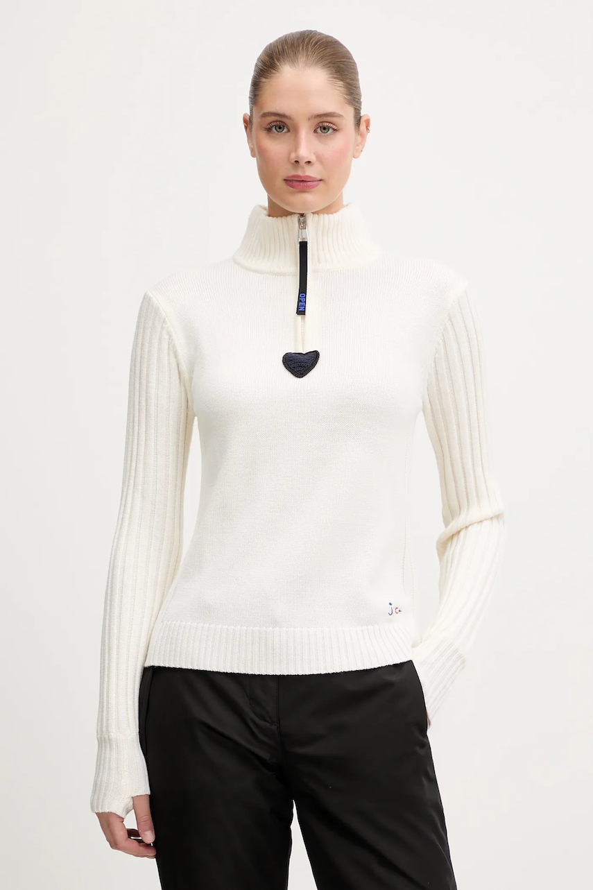 Vlněný svetr Rossignol JCC dámský, béžová barva, s pologolfem, RLOWO03