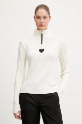 Vlněný svetr Rossignol JCC dámský, béžová barva, s pologolfem, RLOWO03