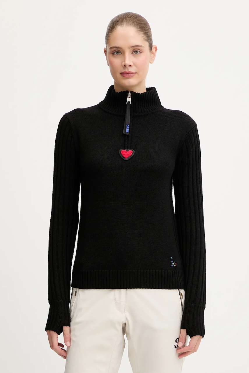 Vlněný svetr Rossignol JCC dámský, černá barva, s pologolfem, RLOWO03