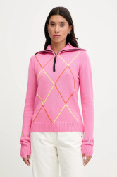 Vlněný svetr Rossignol JCC dámský, růžová barva, s pologolfem, RLNWO17