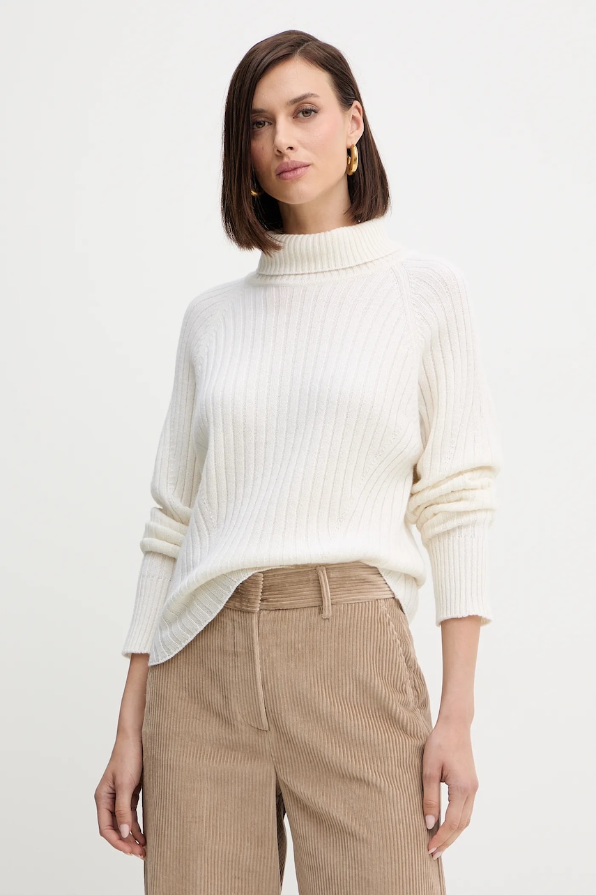 Vlněný svetr Simona Corsellini dámský, béžová barva, s golfem, A25CPMGG08S1