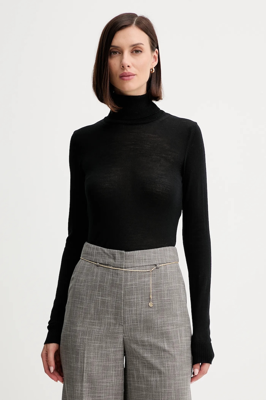 Vlněný svetr Simona Corsellini dámský, černá barva, s golfem, A25CPMGE0201