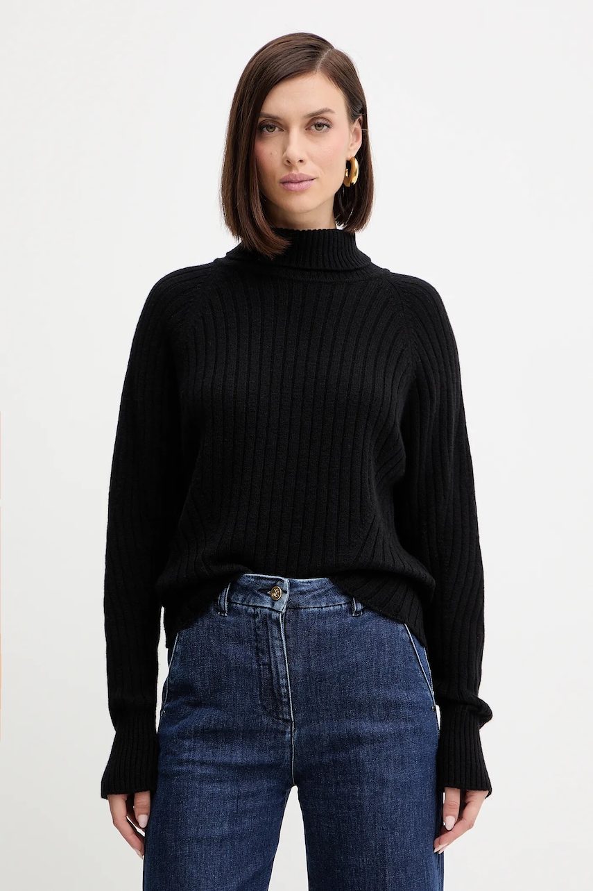 Vlněný svetr Simona Corsellini dámský, černá barva, s golfem, A25CPMGG08S1