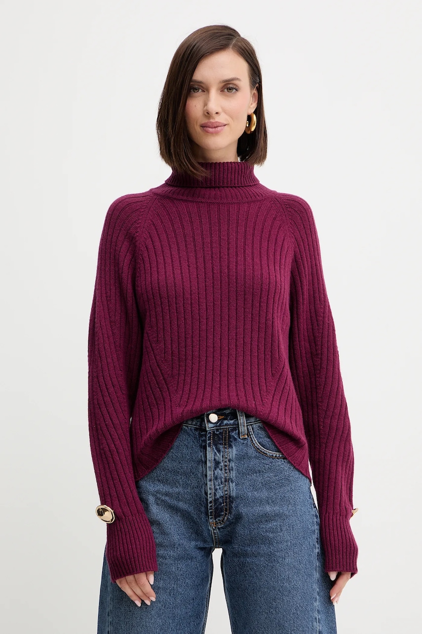 Vlněný svetr Simona Corsellini dámský, vínová barva, s golfem, A25CPMGG0801