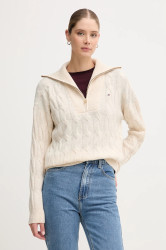 Vlněný svetr Tommy Hilfiger dámský, béžová barva, WW0WW46425