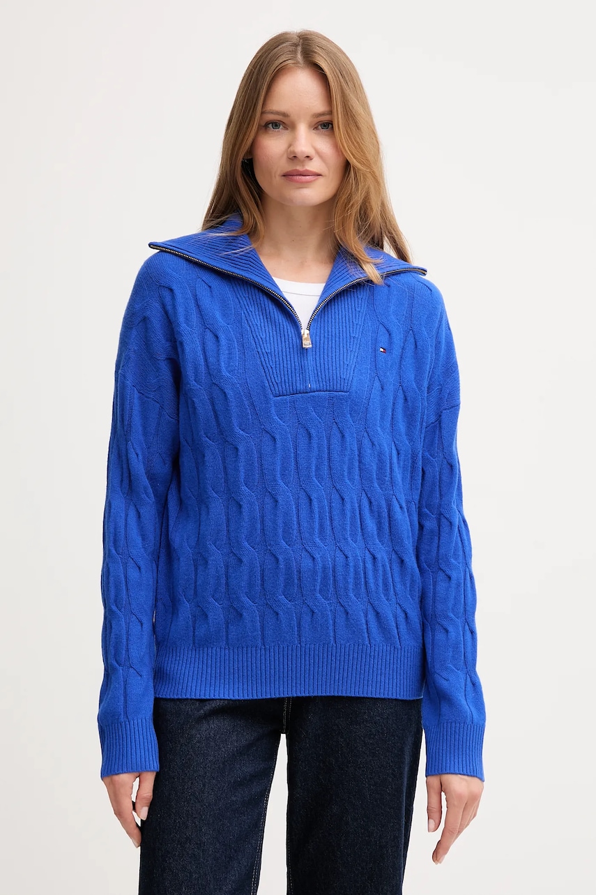 Vlněný svetr Tommy Hilfiger dámský, modrá barva, WW0WW46425