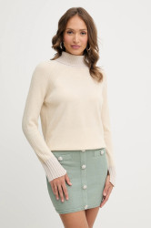 Vlněný svetr Twinset dámský, béžová barva, s golfem, 252TP3582