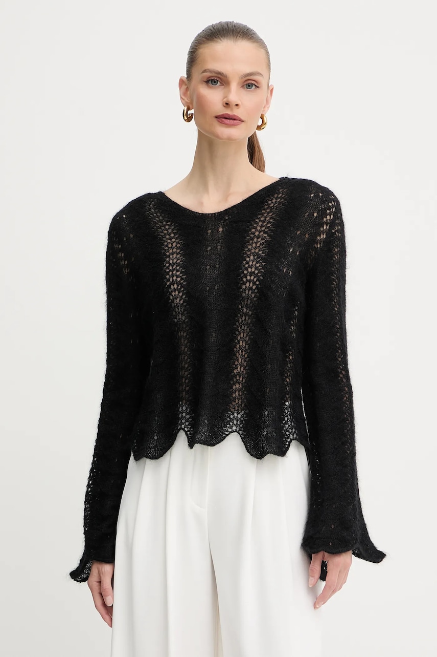 Vlněný svetr Twinset dámský, černá barva, 252TP3524