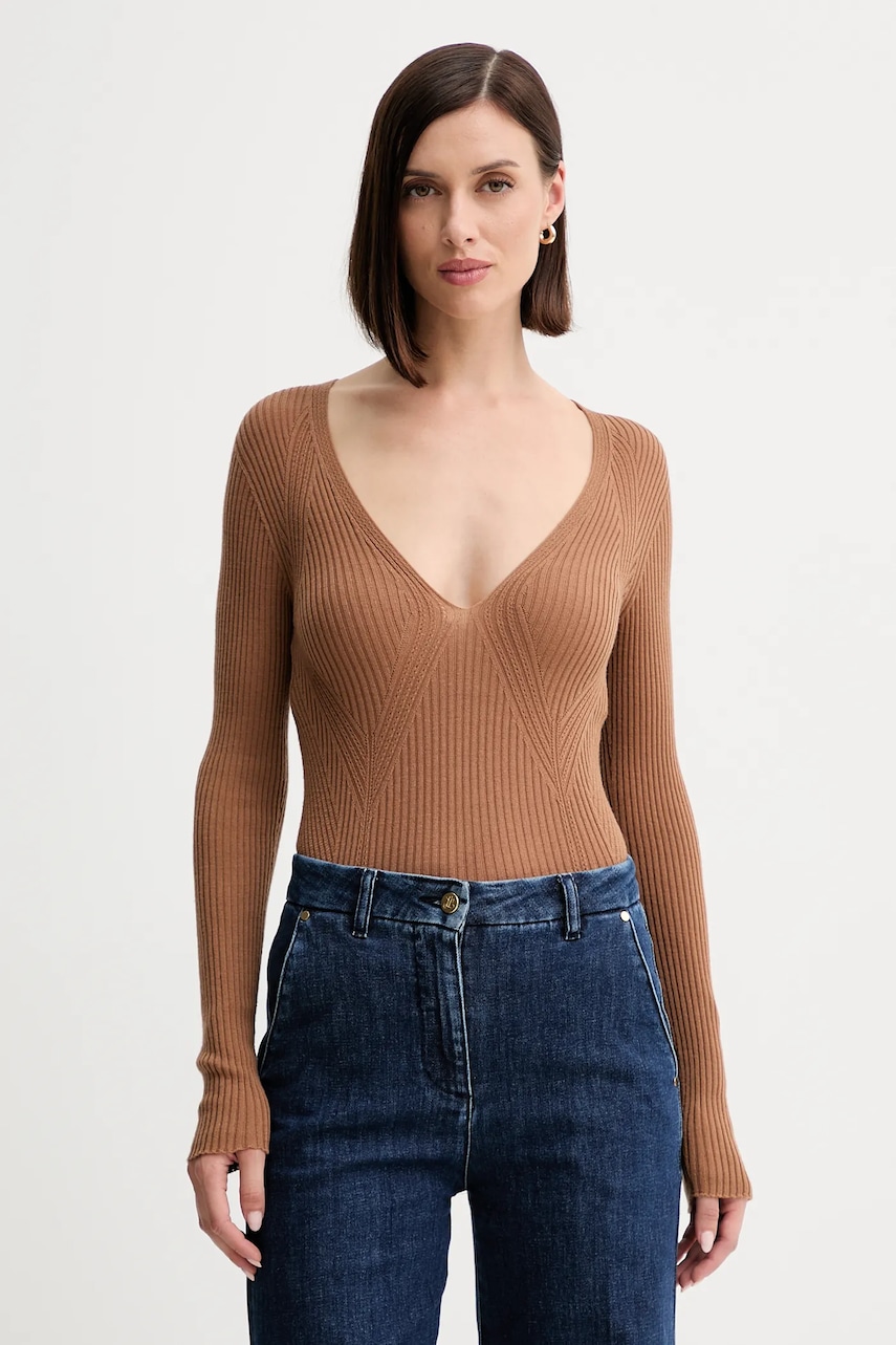 Vlněný svetr Twinset dámský, hnědá barva, 252TT3110