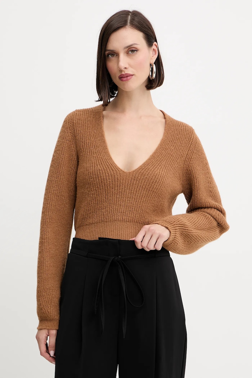 Vlněný svetr Twinset hnědá barva, 252TT3062