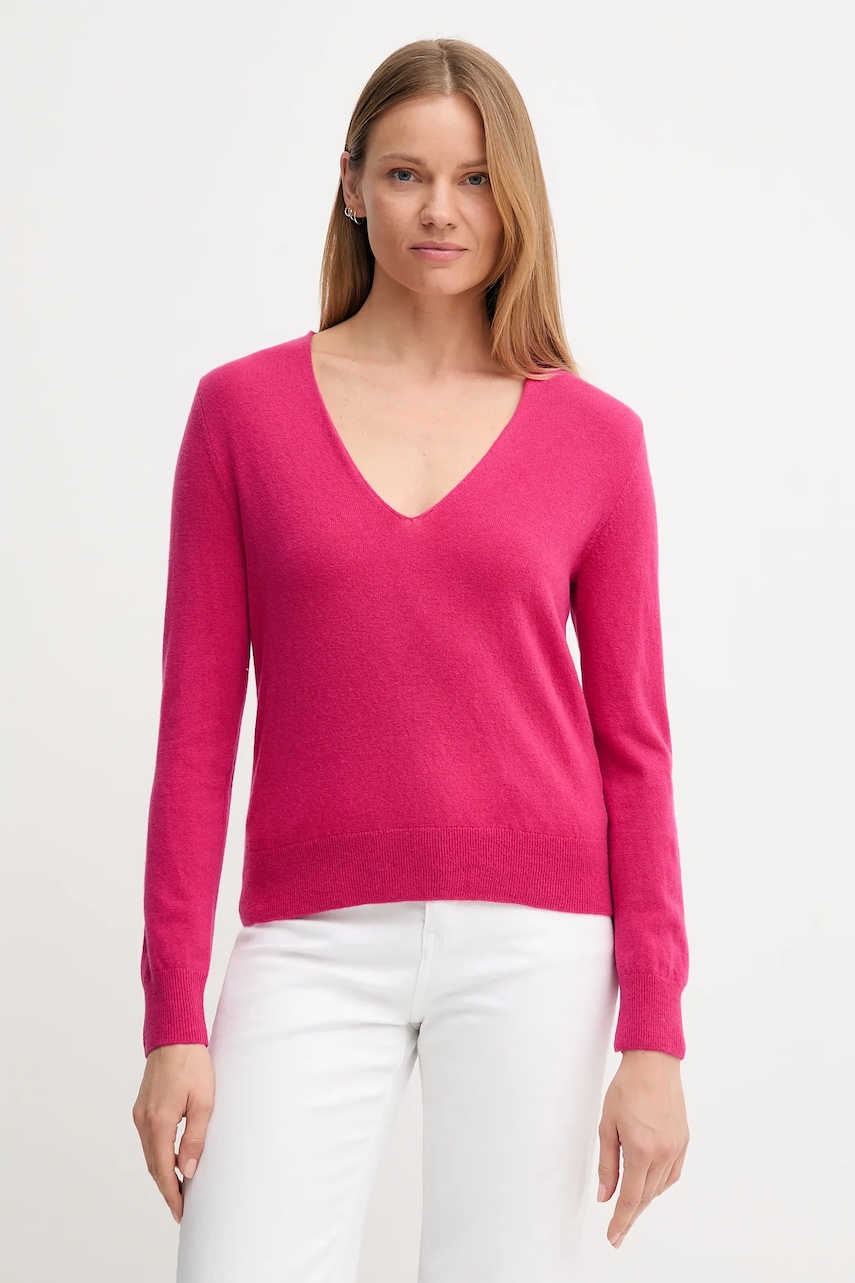 Vlněný svetr United Colors of Benetton dámský, růžová barva, 1002D401Y
