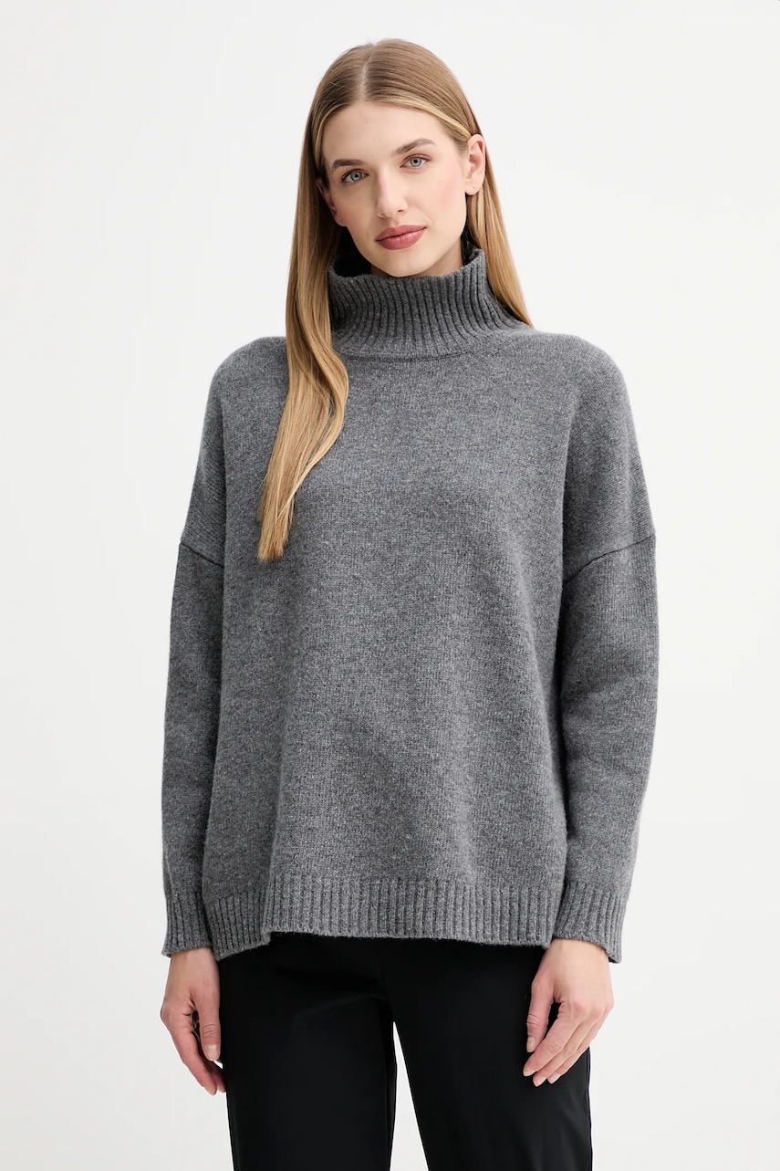 Vlněný svetr Weekend Max Mara BORGIA dámský, šedá barva, s golfem, 2525366112600