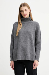 Vlněný svetr Weekend Max Mara BORGIA dámský, šedá barva, s golfem, 2525366112600