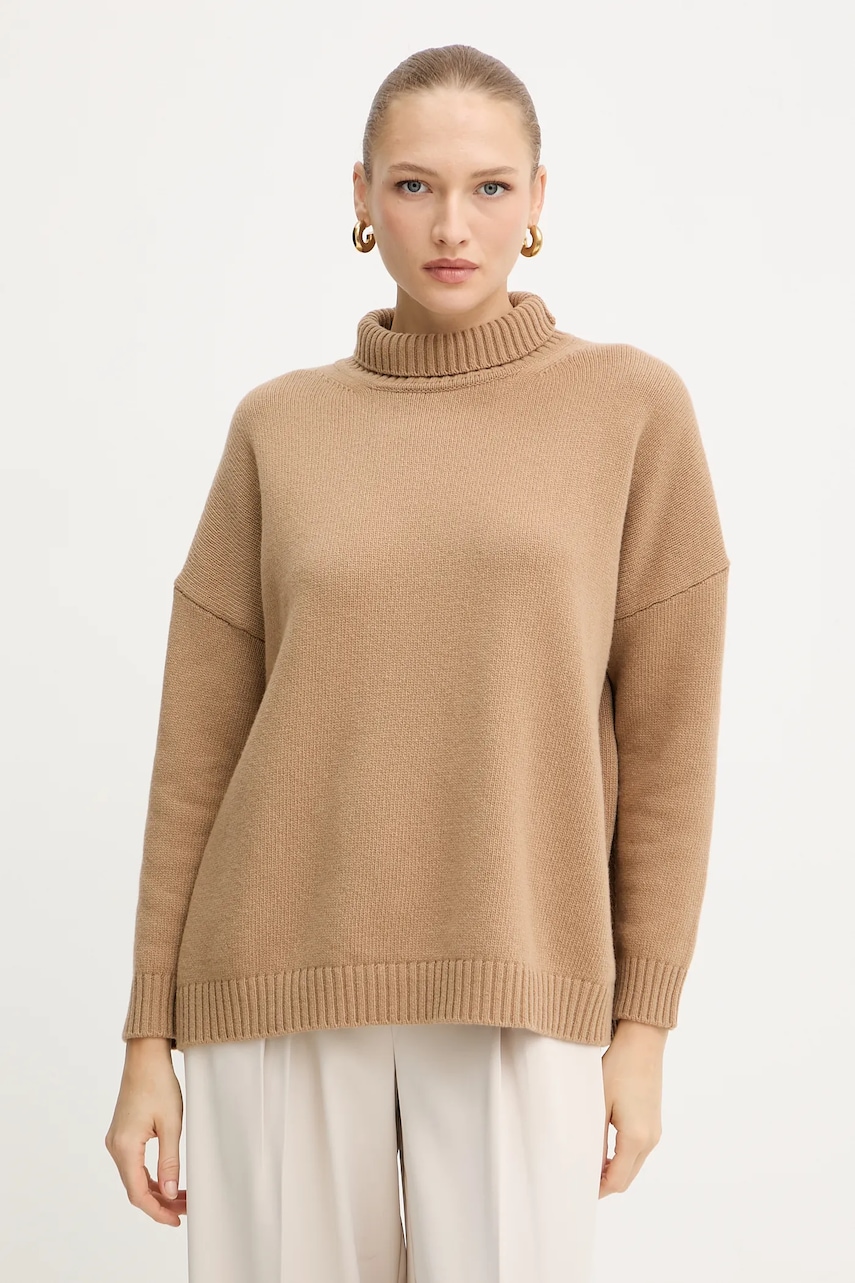 Vlněný svetr Weekend Max Mara BORGIA dámský, zelená barva, s golfem, 2525366112600