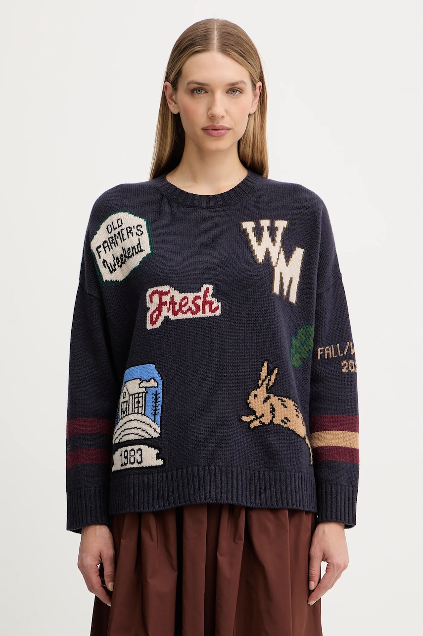 Vlněný svetr Weekend Max Mara PAVIDI dámský, tmavomodrá barva, 2525366262600