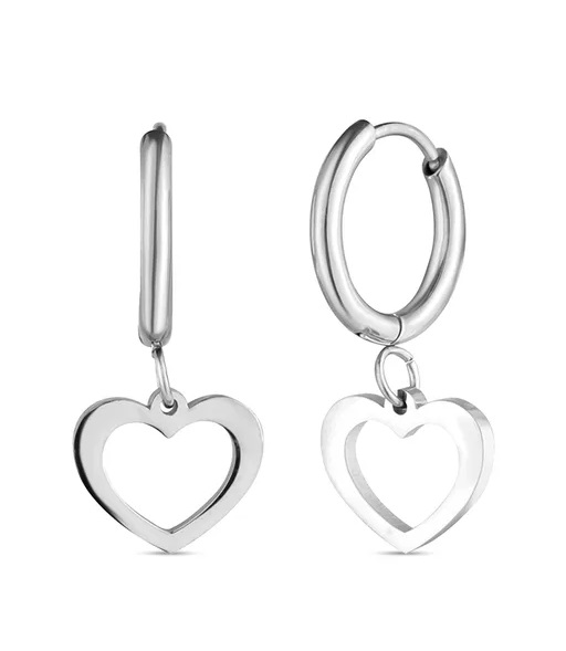 Vuch Srdíčkové kruhové náušnice z oceli Glimmer Silver