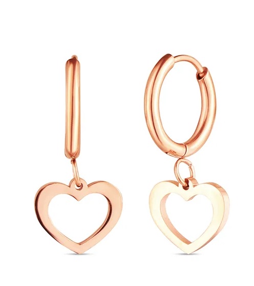 Vuch Srdíčkové kruhové náušnice z pozlacené oceli Glimmer Rose Gold