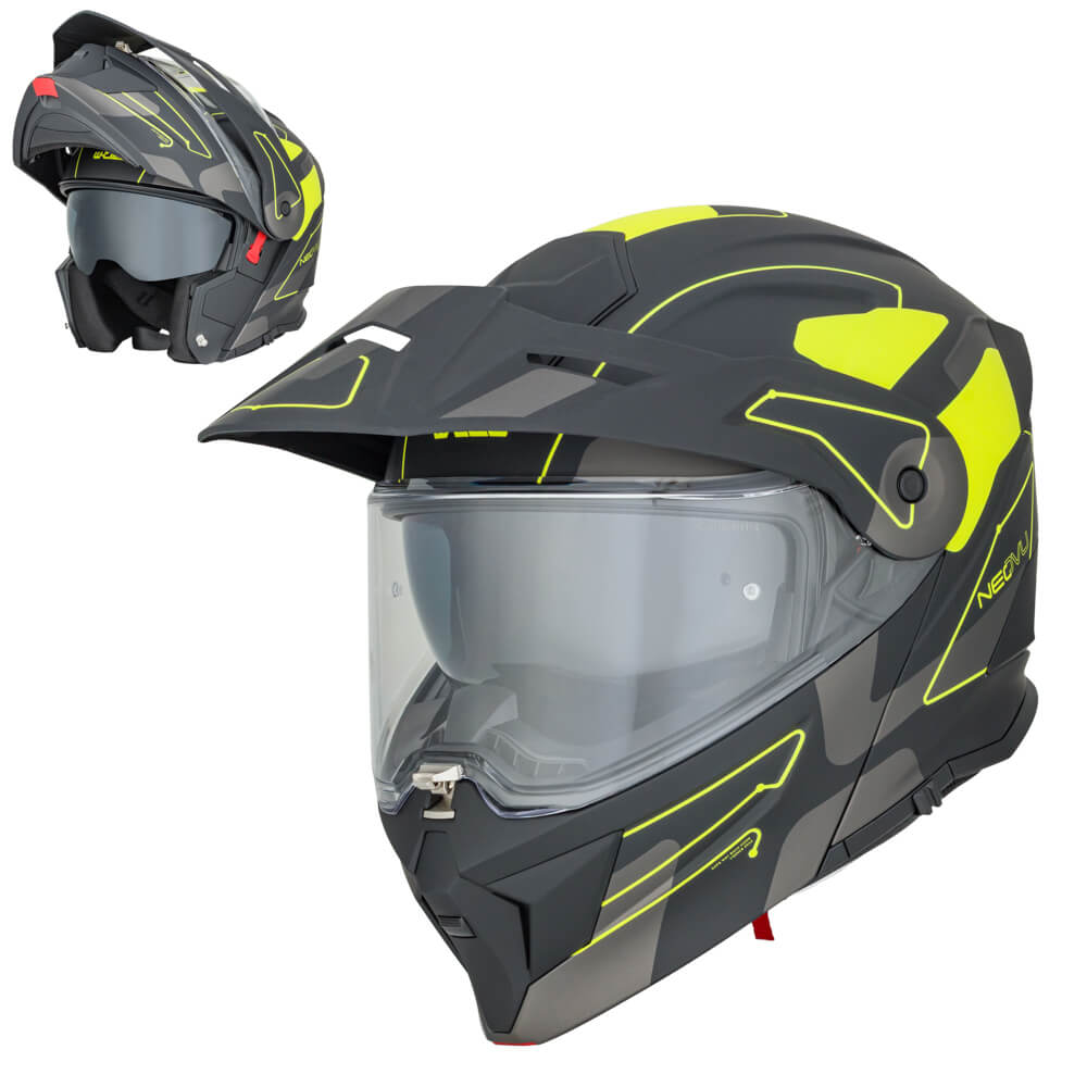 Výklopná moto přilba 3v1 W-TEC Neovu Graphic černá-fluo XS (53-54)