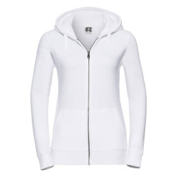White women's sweatshirt with hood and zipper Authentic Russell