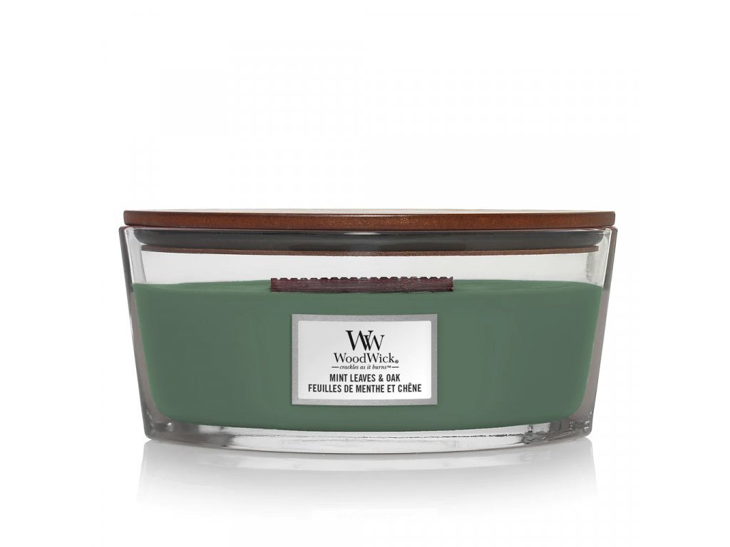 WoodWick Vonná svíčka loď Mint Leaves & Oak 453,6 g
