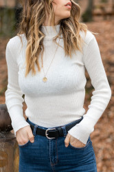 XHAN Women's White White Half Turtleneck Sweater