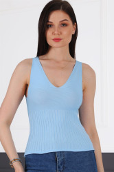Z2009 DEWBERRY WOMEN'S CROOP BLOUSE-BLUE