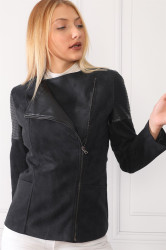 Z6615 DEWBERRY WOMEN'S LEATHER SUEDE COAT-BLACK