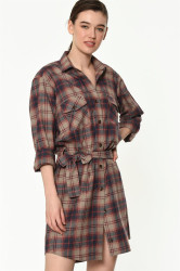 Z6669 DEWBERRY WOMEN'S SHIRT-BEIGE-RED
