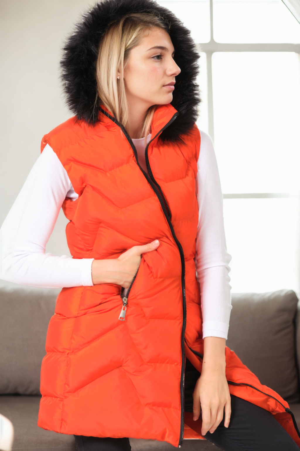 Z9761 DEWBERRY WOMEN'S VEST-ORANGE