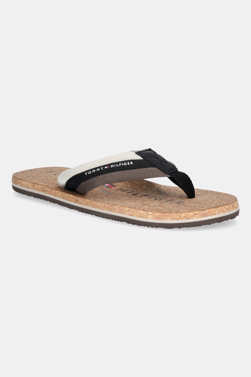 Žabky Tommy Hilfiger TH CORK BEACH SANDAL pánské, hnědá barva, FM0FM05647