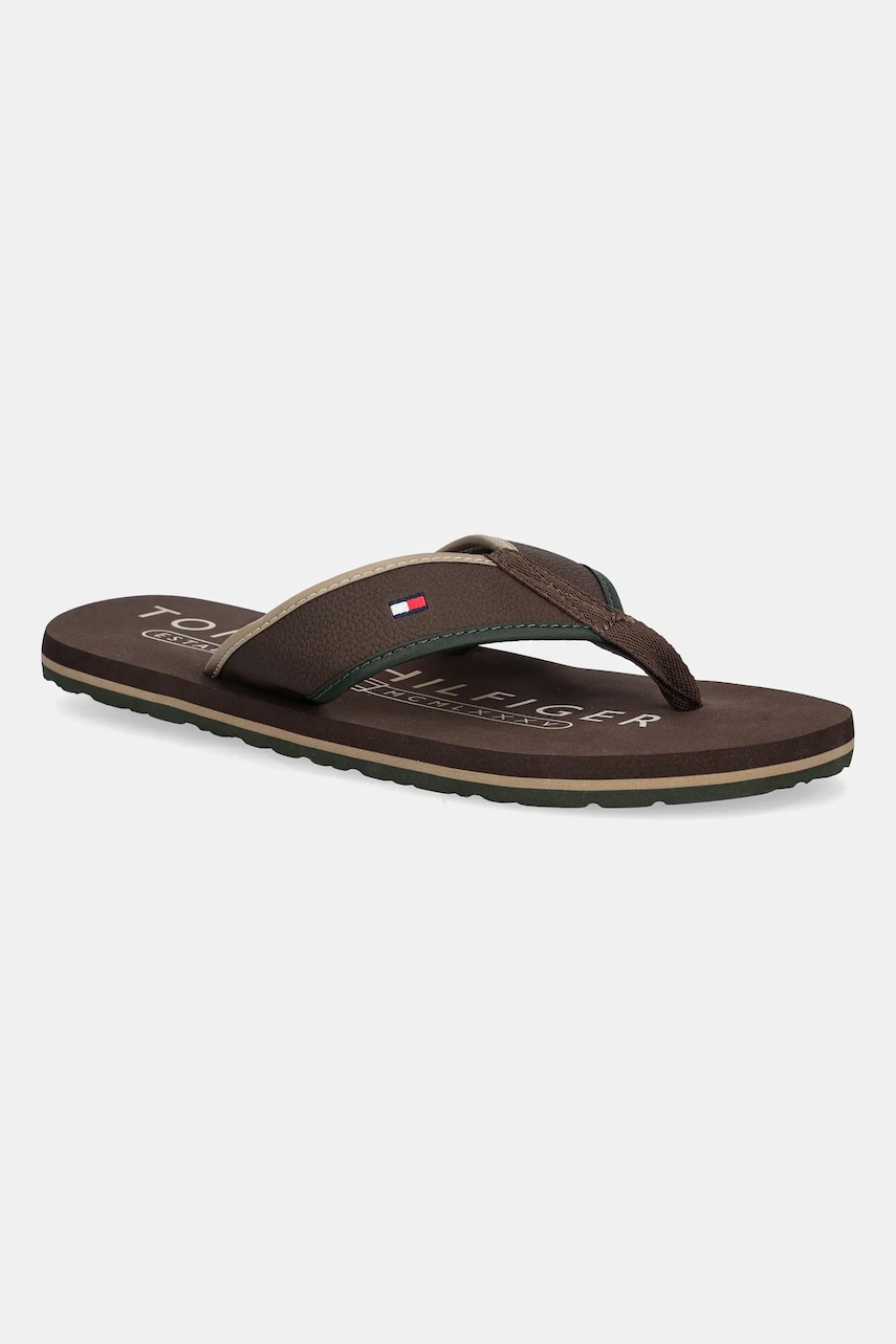 Žabky Tommy Hilfiger TUMBLE BEACH SANDAL pánské, hnědá barva, FM0FM05710