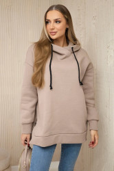 Zateplená mikina se zipem na boku tmavě béžová