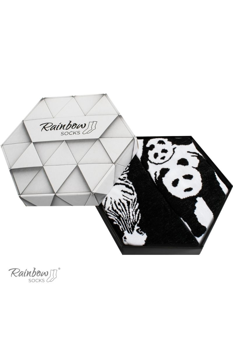 ZOOKSY/RAINBOW SOCKS Duhové ponožky se zvířecími motivy Zebra Panda černá a bílá 2 páry